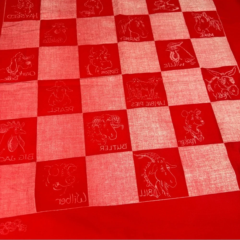Vintage Scarf Red White bandanna‎ neck scarf bag farm animal country